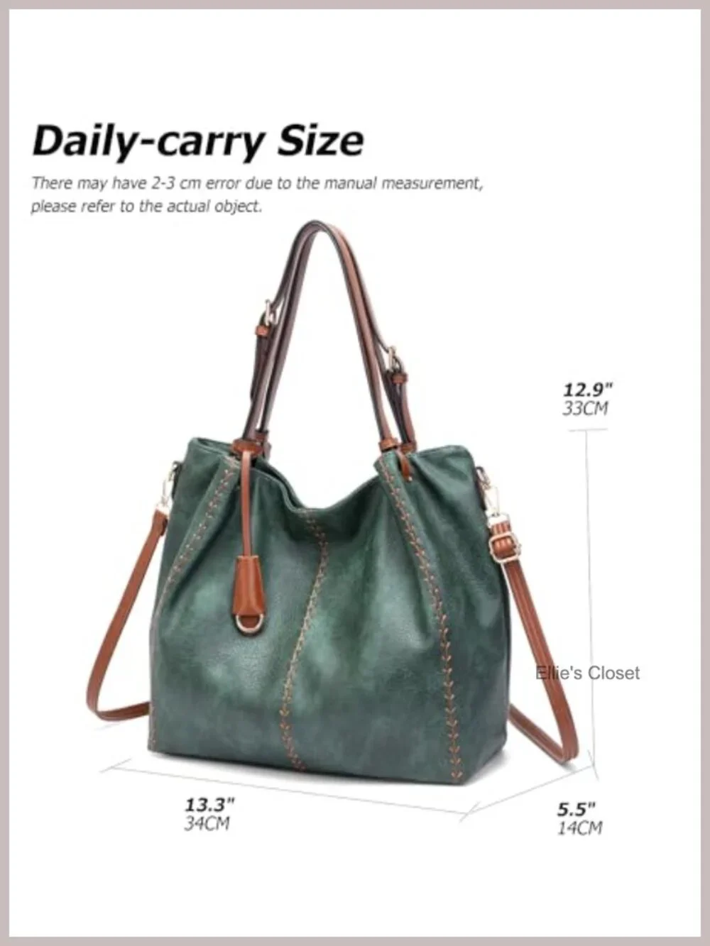 Vintage PU Hobo Shoulder Bag, Bucket Tote with Rivet Detail Purse